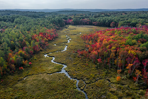 Aerial photo of river in Athol, MA