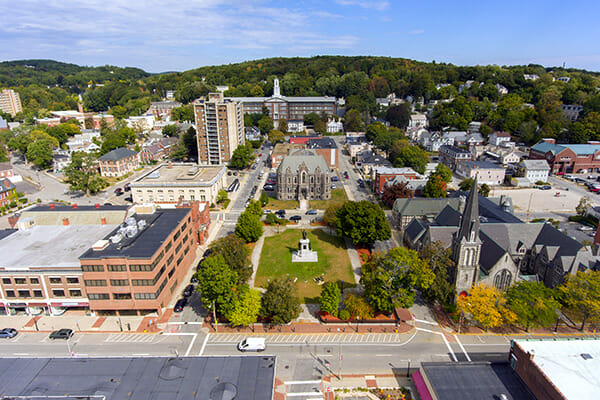 Aerial photo of downtown Fitchburg, Ma