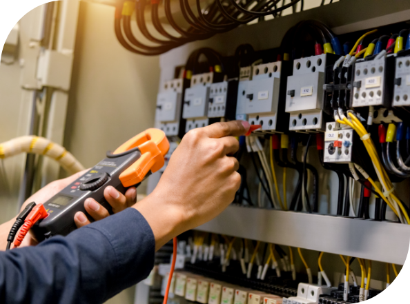Electrical technician's hands working
